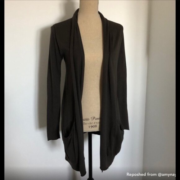 Aritzia Wilfred Charcoal Silk Cashmere Open Front Cardigan - Picture 3 of 5